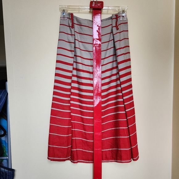 Midi skirt with belt. XL. Red and taupe stripes - Picture 1 of 7